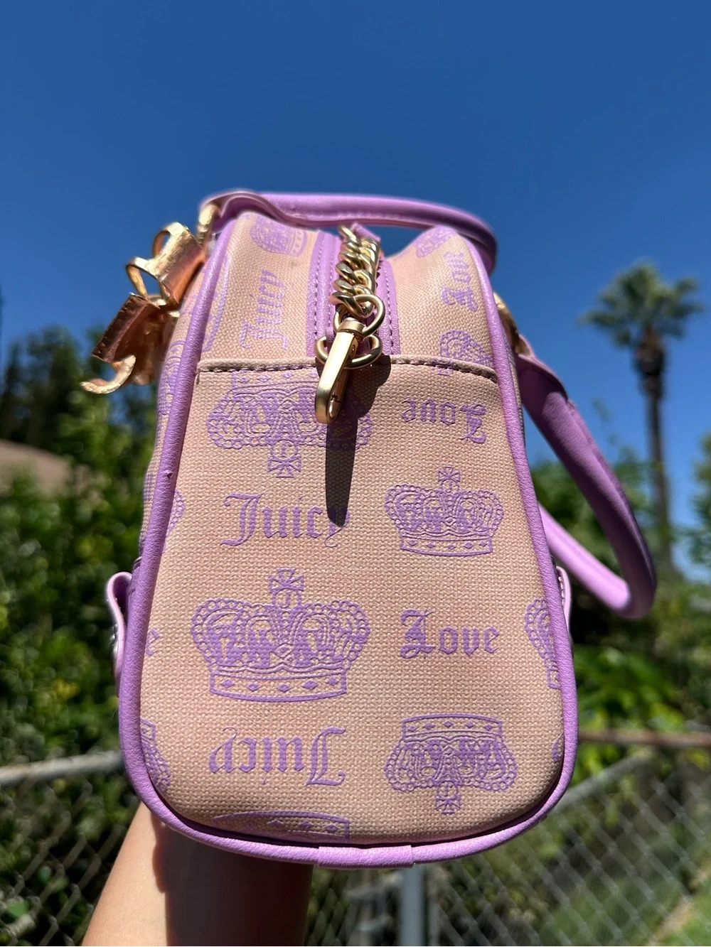 Juicy Couture Y2K Pink Lavender Monogram Bowler Satchel Crossbody Purse NWT